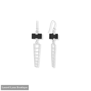 Geometric Black Onyx French Wire Earrings - 66792 - Liliana Skye