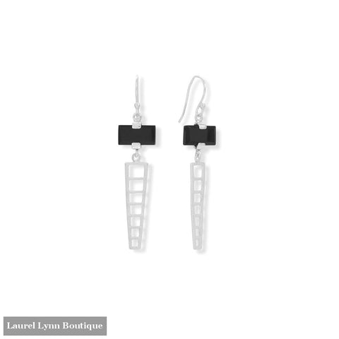 Geometric Black Onyx French Wire Earrings - 66792 - Liliana Skye
