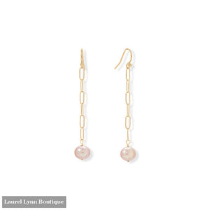 Gold Filled Cultured Freshwater Potato Pearl Paper Clip Chain Drop Earrings - LE1324 - Liliana Skye