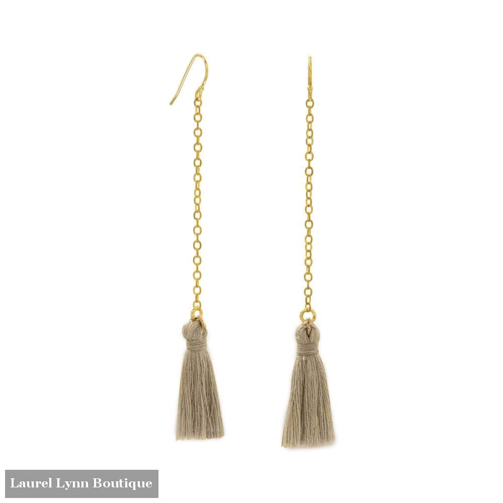 Gold Tone Chain And Tan Threaded Tassel Earrings - Liliana Skye - Blairs Jewelry & Gifts