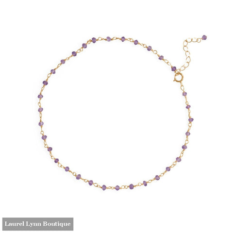 Lavender Love! 9.5+1 14 Karat Gold Plated Beaded Anklet - 92161 - Liliana Skye
