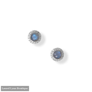Luxe Labradorite! Rhodium Plated Labradorite and CZ Halo Stud Earrings - 66776 - Liliana Skye