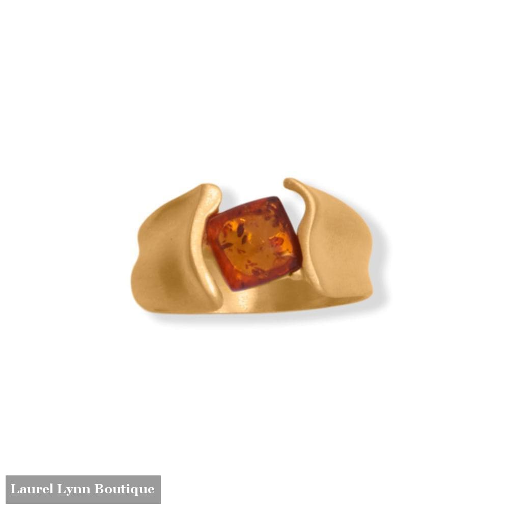Matte 24 Karat Gold Plated Square Amber Ring - 83936-9 - Liliana Skye