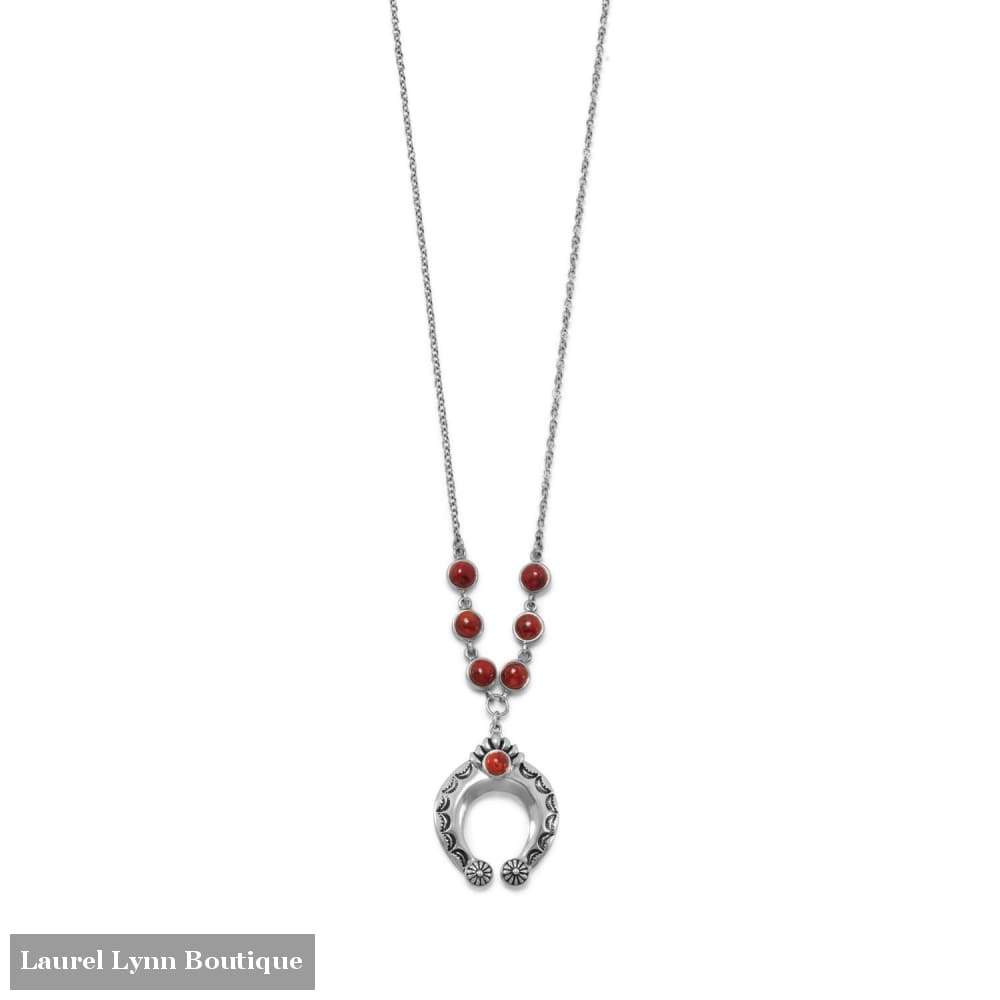 Oxidized Sterling Silver Crescent Necklace With Dyed Coral - Liliana Skye - Blairs Jewelry & Gifts