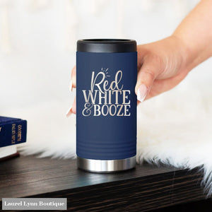 Red White & Booze Navy Slim Can Beverage Holder - TWBH-BOOZE-NAVY - Viv & Lou