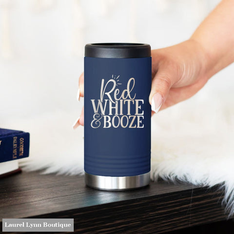 Red White & Booze Navy Slim Can Beverage Holder - TWBH-BOOZE-NAVY - Viv & Lou