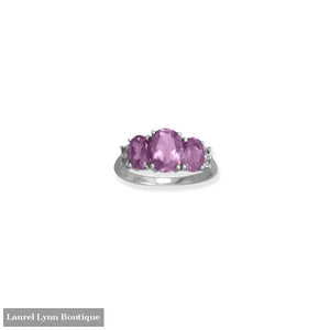 Rhodium Plated Amethyst and White Topaz Ring - 83870-9 - Liliana Skye