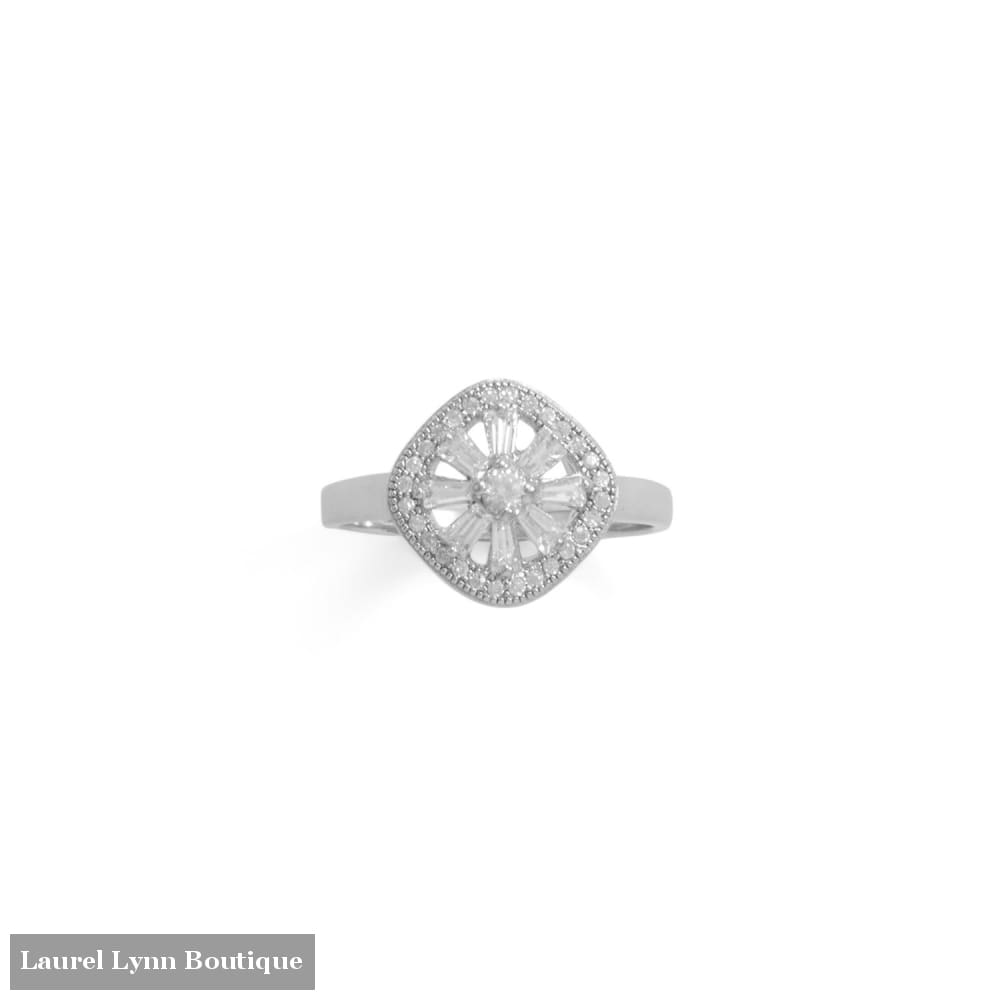 Rhodium Plated Baguette CZ Cushion Shaped Ring - 83865-9 - Liliana Skye