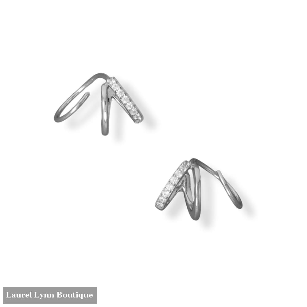 Rhodium Plated CZ Hoop Earrings - 66745 - Liliana Skye