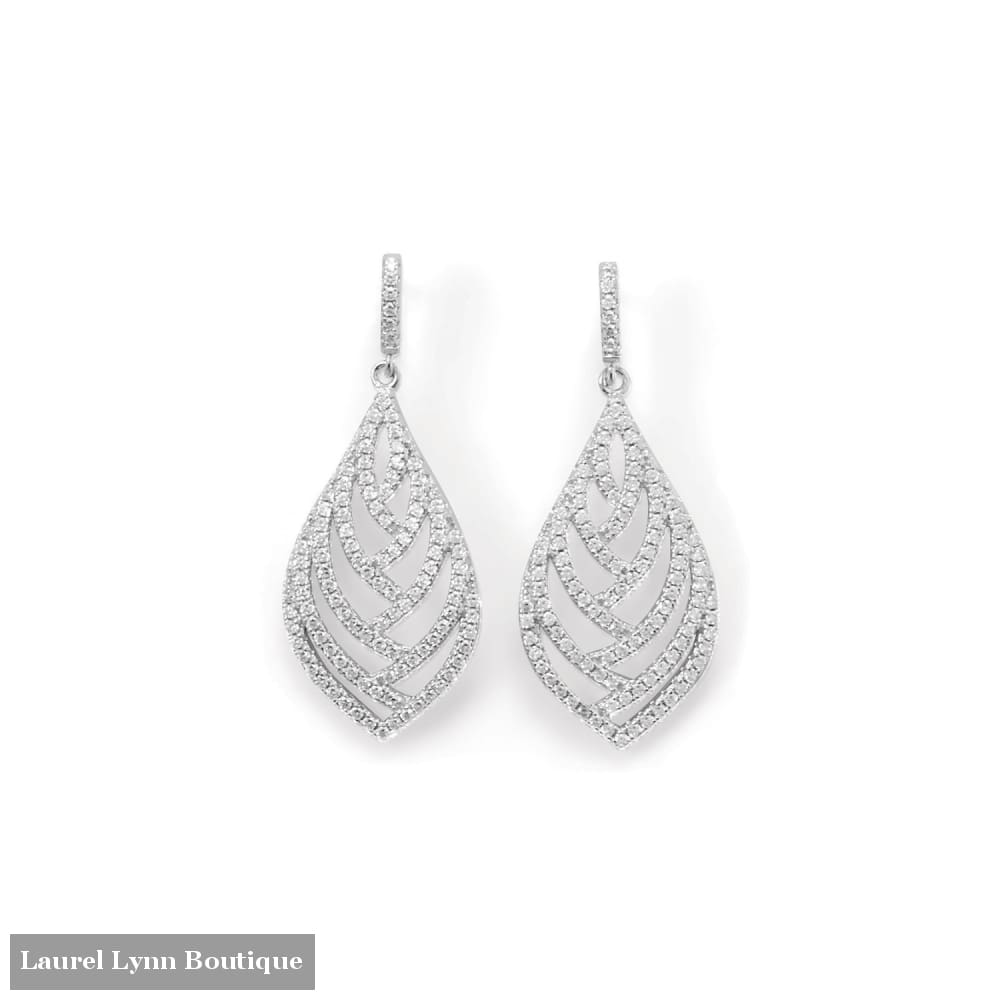 Rhodium Plated CZ Leaf Earring - 66365 - Liliana Skye