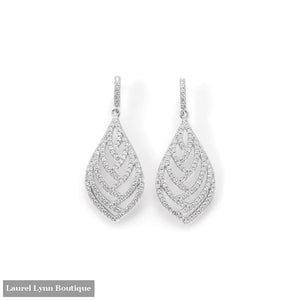 Rhodium Plated CZ Leaf Earring - 66365 - Liliana Skye