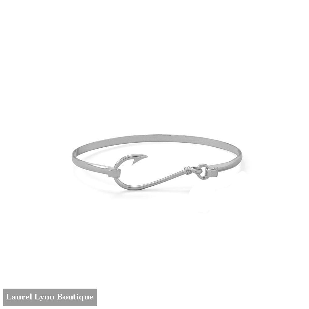 Rhodium Plated Fish Hook Bangle - 23600 - Liliana Skye