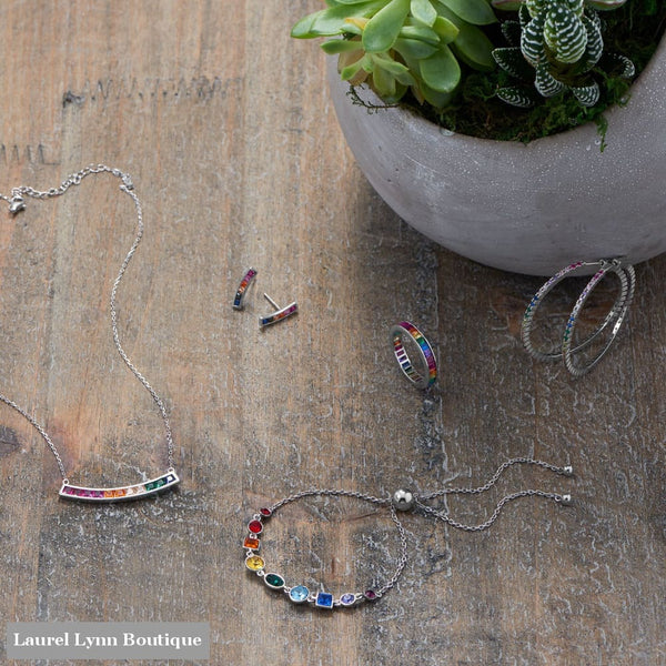 Rhodium Plated Rainbow CZ Necklace - 34264 - Liliana Skye