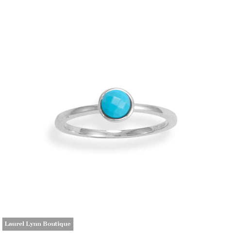 Rhodium Plated Round Faceted Turquoise Ring - 83954-9 - Liliana Skye