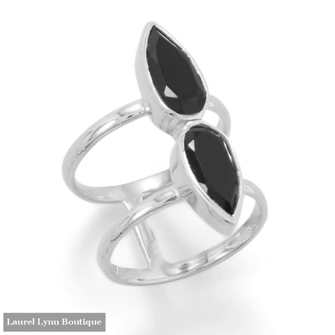 Shiny Silver Double Pear Onyx Ring - LE1317-7 - Liliana Skye