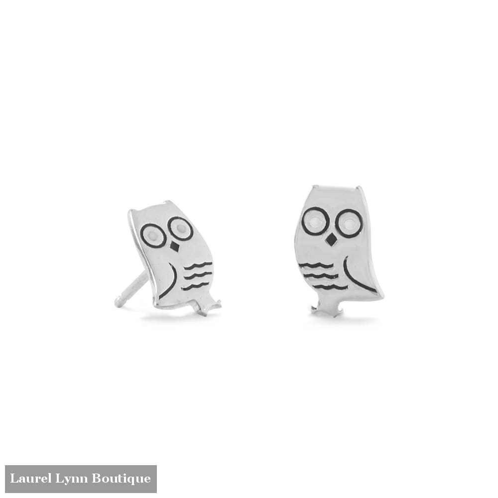 Sterling Silver and Enamel Owl Stud Earrings - 66385 - Liliana Skye