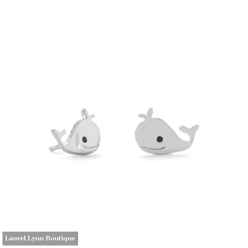 Sterling Silver and Enamel Smiling Whale Stud Earrings - 66386 - Liliana Skye
