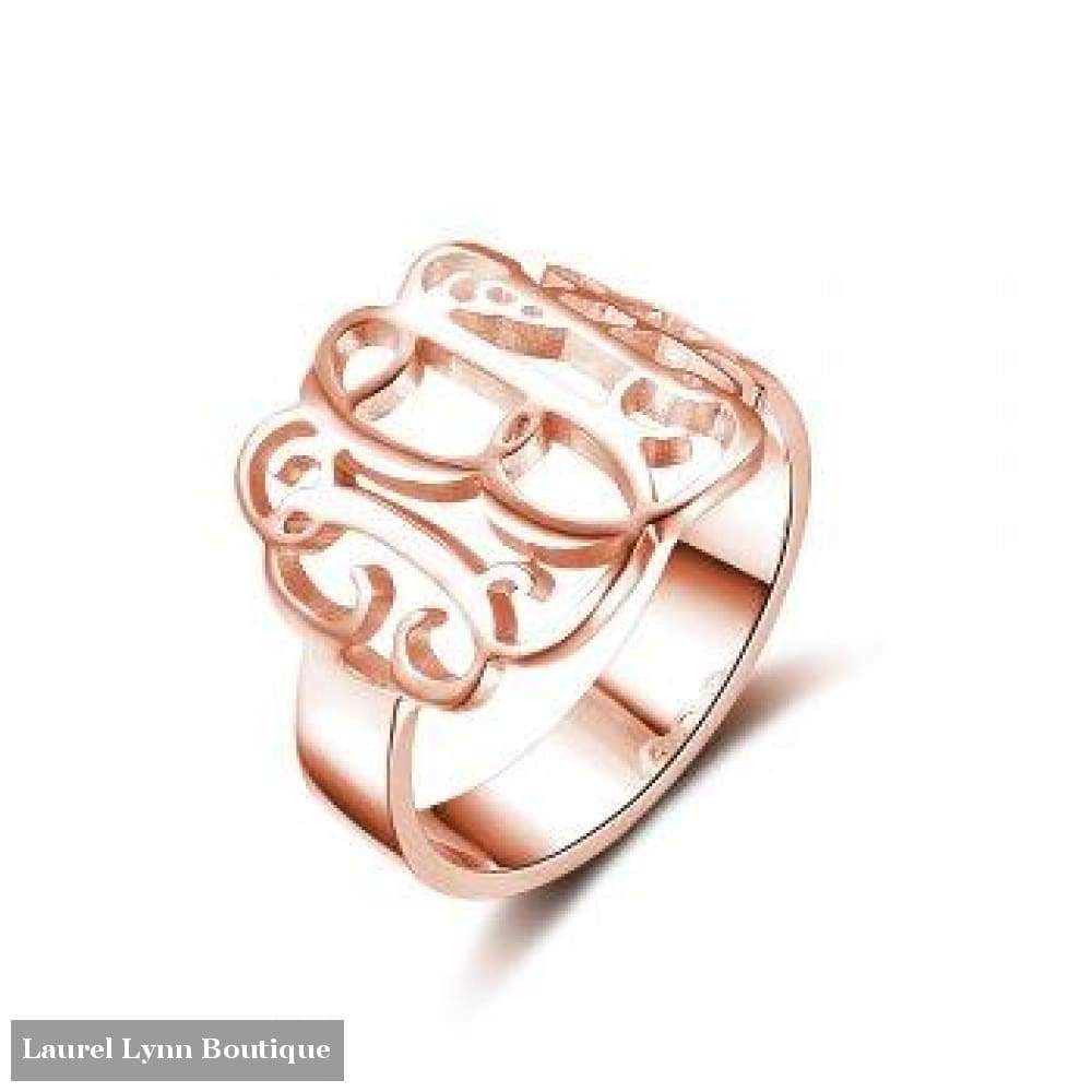 Sterling Silver Monogram Ring - Rose Plated - Jewelora - Blairs Jewelry & Gifts