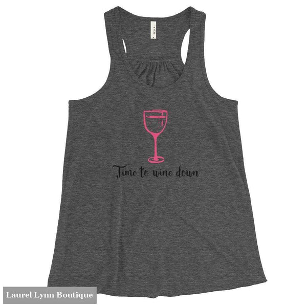 Time To Wine Down Flowy Racerback Tank - Dark Grey Heather / Xs - 1430714 - Printful - Blairs Jewelry & Gifts