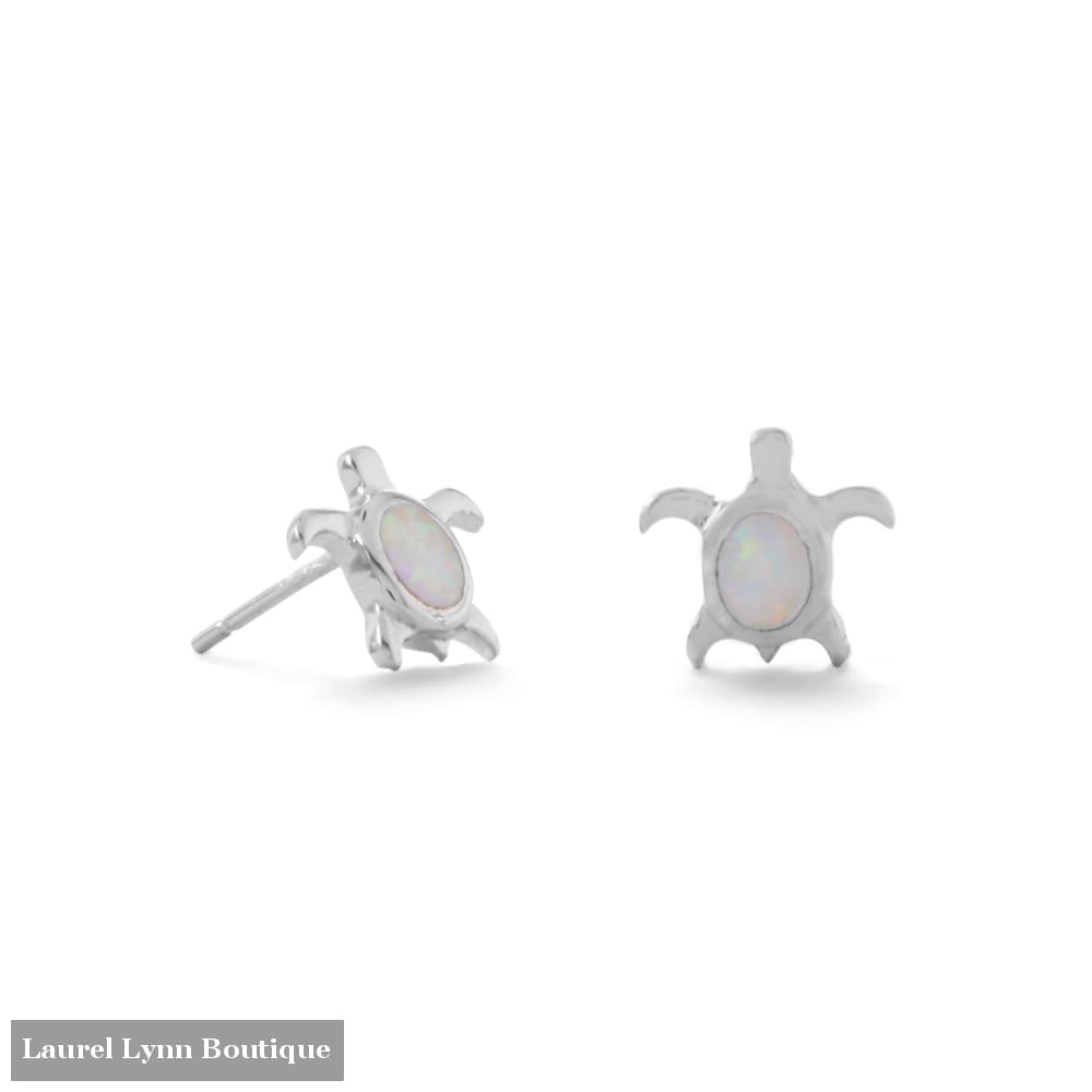 White Synthetic Opal Turtle Stud Earrings - 66374 - Liliana Skye