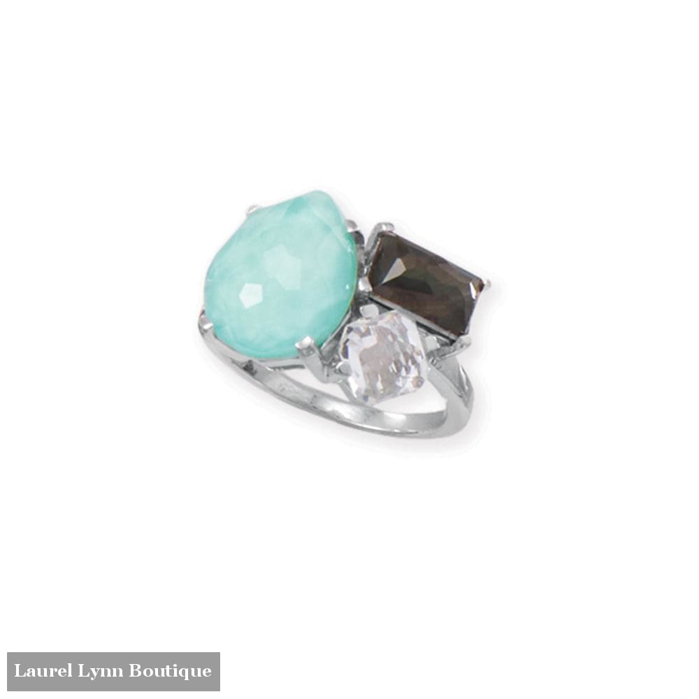 White Topaz Turquoise and Mother of Pearl Ring - 83942-9 - Liliana Skye