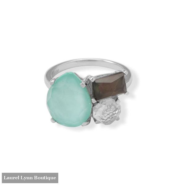 White Topaz Turquoise and Mother of Pearl Ring - 83942-9 - Liliana Skye