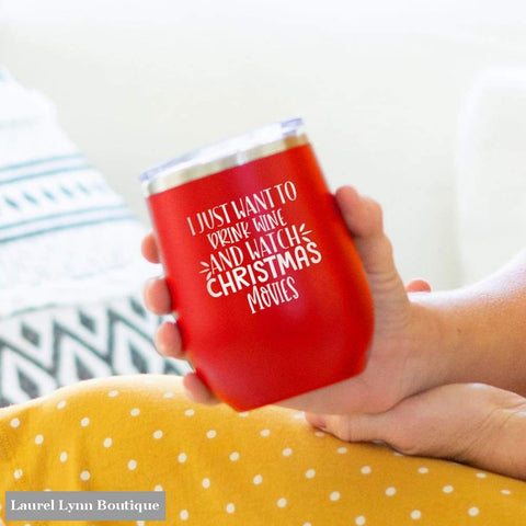 Wine & Christmas Movies 12oz Insulated Tumbler - TWB12-MOVIES-RED - Laurel Lynn Boutique
